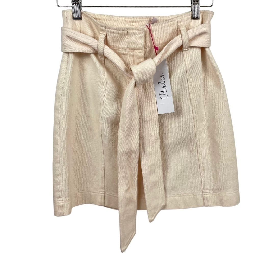 Nwt Revolve Parker New York Lucky Belted Off-White Denim Skirt Size 2 - Picture 5 of 8